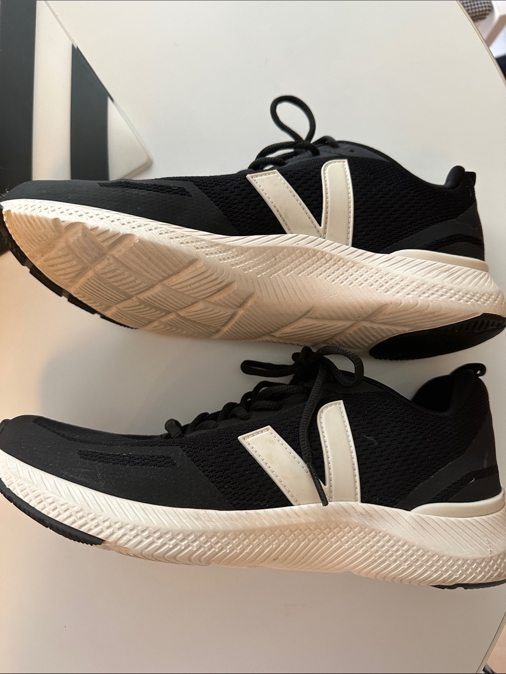 EUC Ladies Veja Black Mesh and White Sneakers